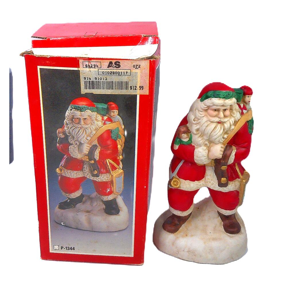 Vtg AMC Old World Santa Claus With Toy Sack Ceramic Figurine with Original Box